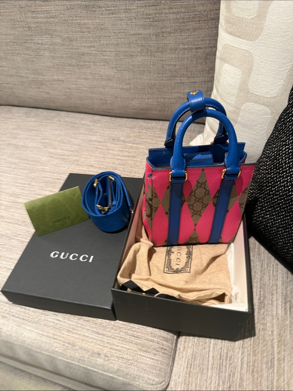 Gucci Pink & Blue GG Canvas Tote Bag